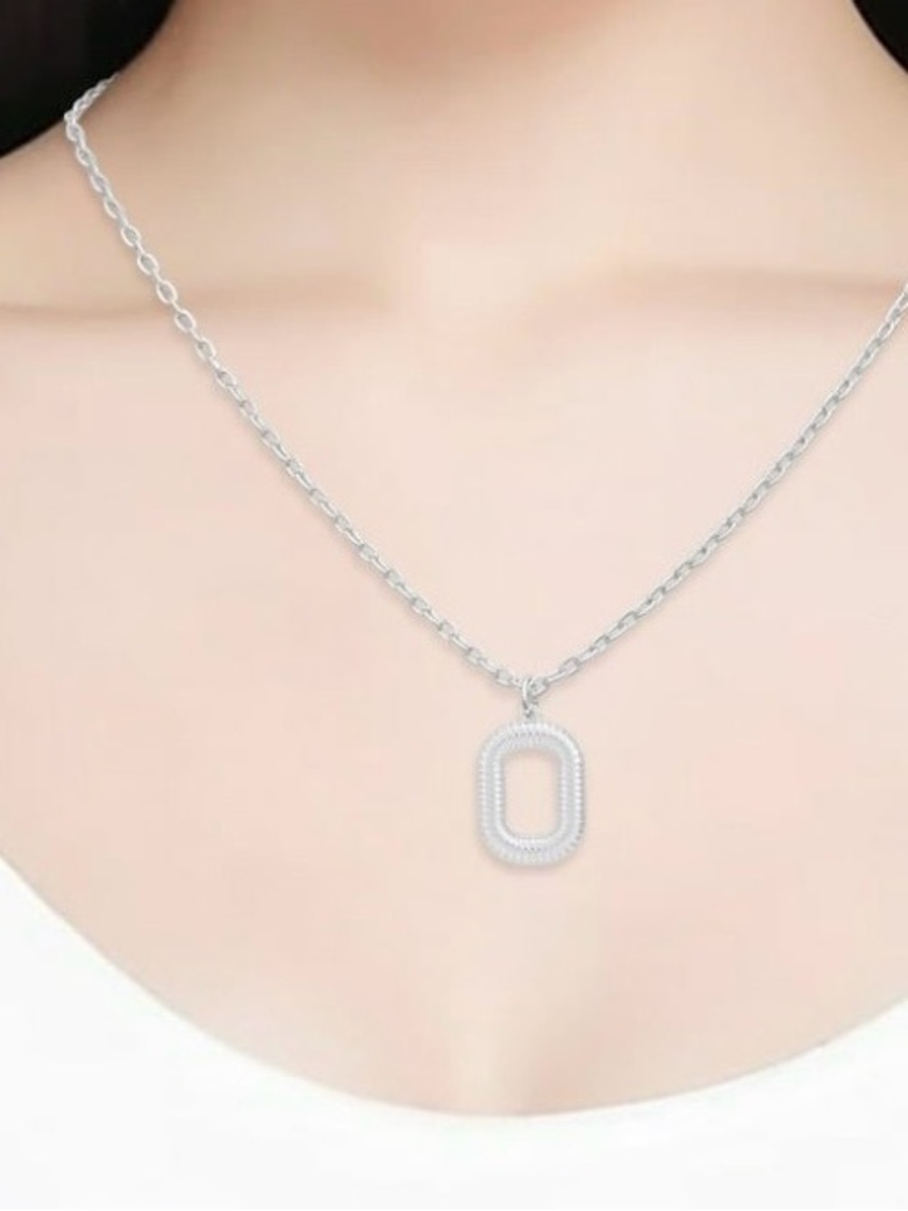 Silver Oval Pendant Necklace